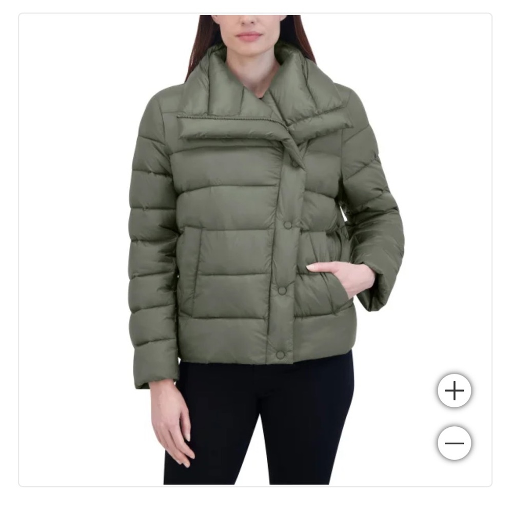 Tahari Ladies' women’s Asymmetrical Olive Green warm Puffer Jacket new